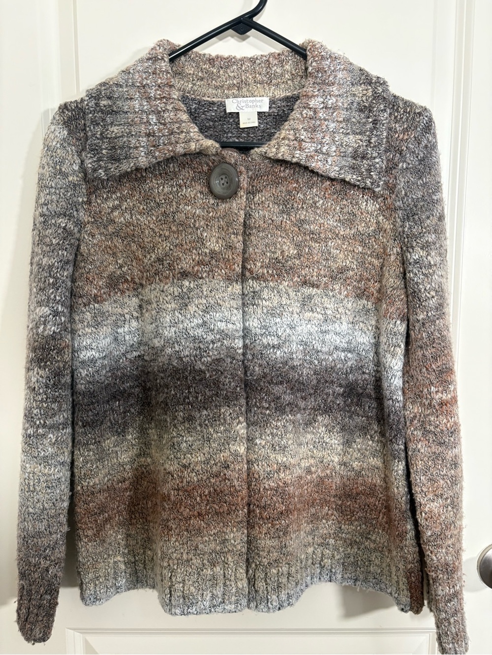 Christopher & Banks Brown, Gray and Cream Ombre Knit Cardigan
